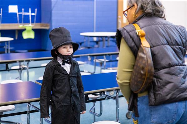 Students in 3rd grade participating in the Wax Museum.